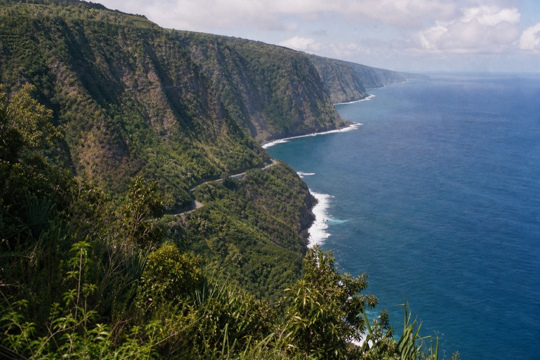 Green sea cliffs and gulches of the Hamakua Coast north of Hilo